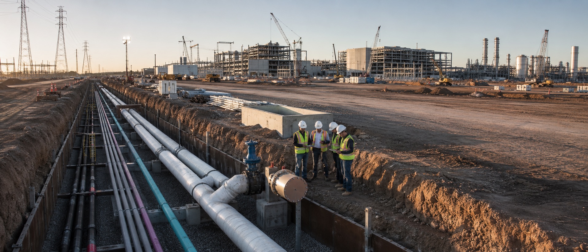 Industrial corridor and pipe infrastructure under construction